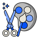 Scissors and tape reel icon